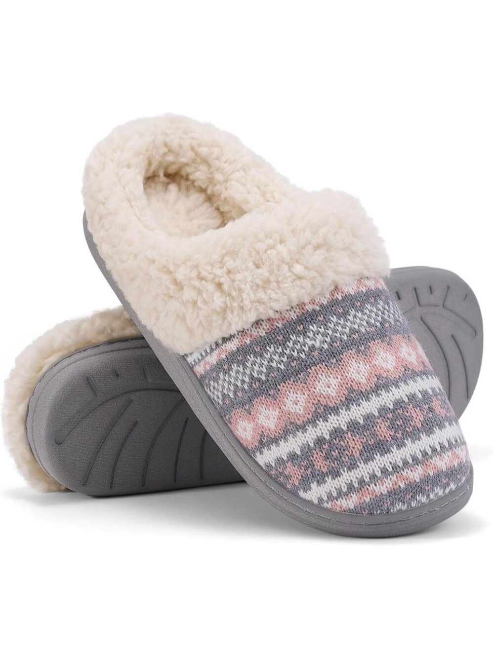 Women's Boho Pink Comfy Wool Like Lined Closed Toe Warm Knit House Slipper Shoes